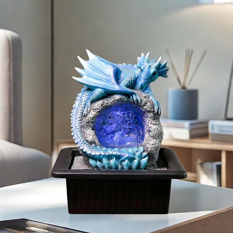 Dragon Statue On Sparkling Faux Crystal Cave Light Up Color Changing LED Collectible Dragon Figurine Home Decor (Blue) Living Room Decoration Colorful Decorative Fountain Ornaments