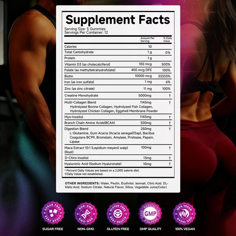 VYHTHY High Potency Creatine Gummies with Collagen, BCAAs, Inositol & L-Glutamine – Strength, Endurance & Recovery Support for Men & Women