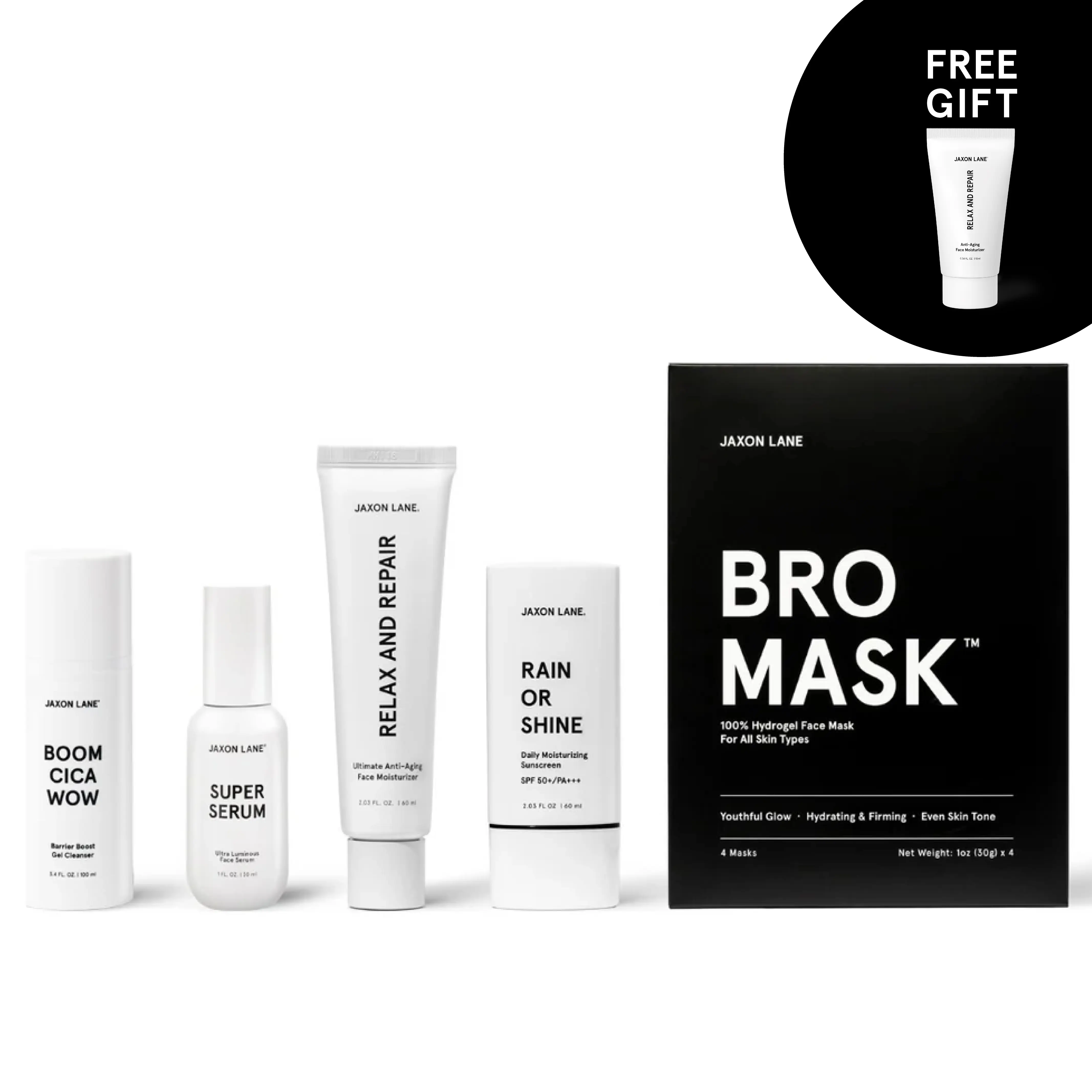 Jaxon Lane Rewind Time Skincare Routine - Anti-Aging Set For Men with Gel Cleanser, Super Serum, Relax and Repair Moisturizer, Sunscreen, and Bro Mask