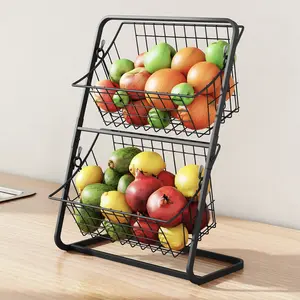 Kitchen Double Tiers fruit and vegetable storage rack fruit and vegetable basket compartment storage rack