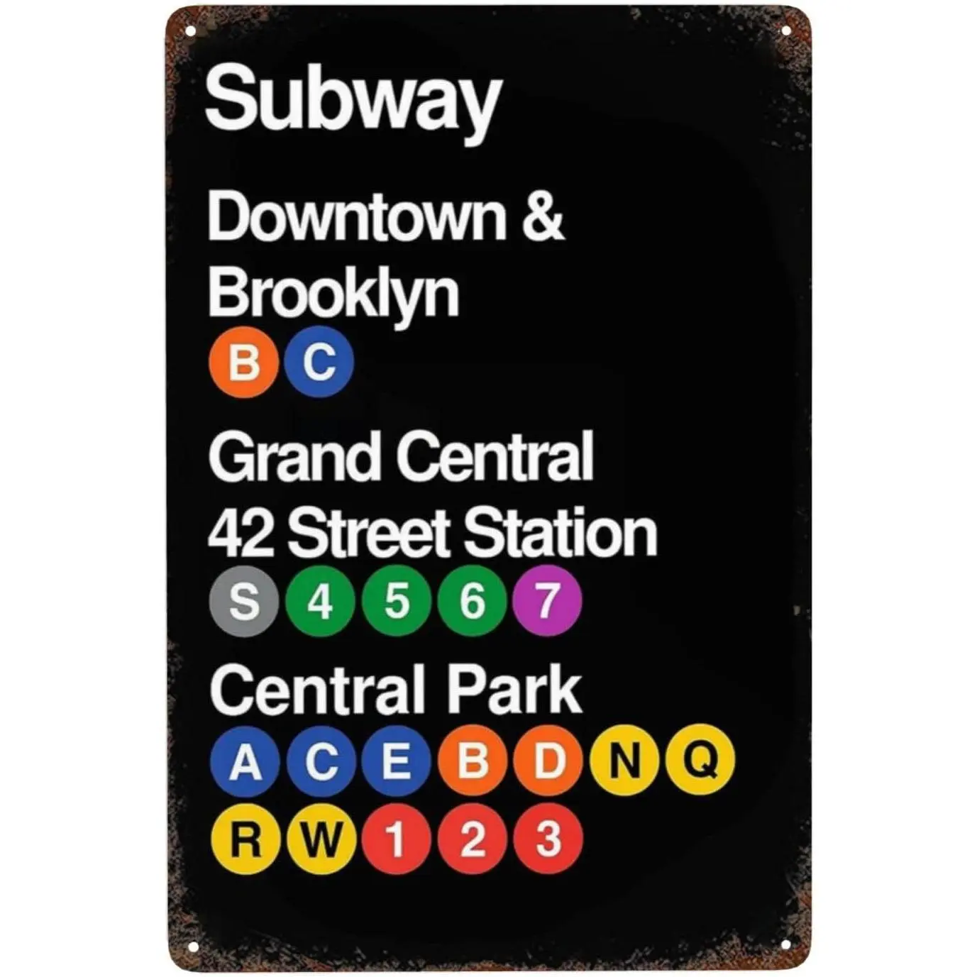 Metal Tin Sign 8x12 In Vintage New York City Subway Downtown & Brooklyn Grand Central 42 Street Station Park, Wall Decor NYC Railway Poster Art for Home Living Room Garden, 12x8 Inch
