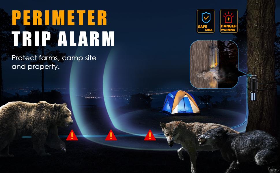 Trip Alarm, Perimeter Trip Alarm, 12 Gauge Camping Trip Wire Alarm Device, Early Warning Security System for Camping and Property Safety/Bear Deterrent,Camping Safety Trip Alarm（Adapter Not Included