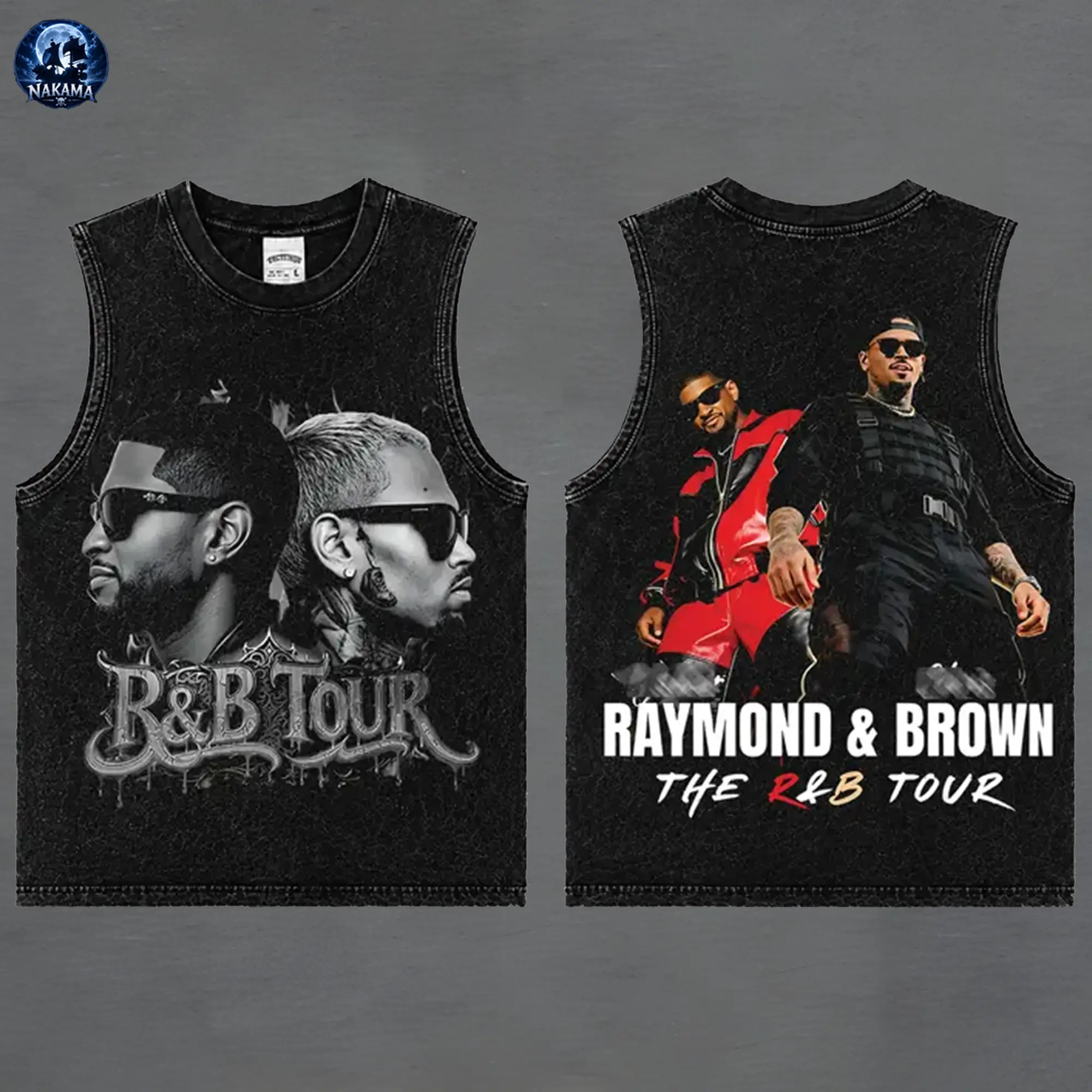 Nakama The R&B Tour 2026 : Raymond & Brown Premium Acid Washed Tank Top, R&B Music Duo Graphic Tee, Urban Hip Hop Soul Streetwear Shirt, Concert Tour Merch, Gift for R&B Fans, Vintage Music Tee