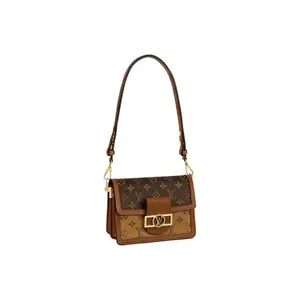 Pre-owned Louis Vuitton Canvas Shoulder Bags Mini Dauphine Crossbody Bag in Monogram Reverse Coated with Natural Cowhide Leather Trim
