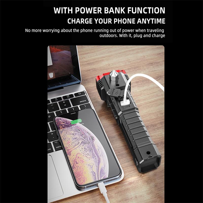 Car Safety Hammer Multifunctional Charging Power Work Light Emergency Fire Self-rescue Breaking Window Self-defense Flashlight