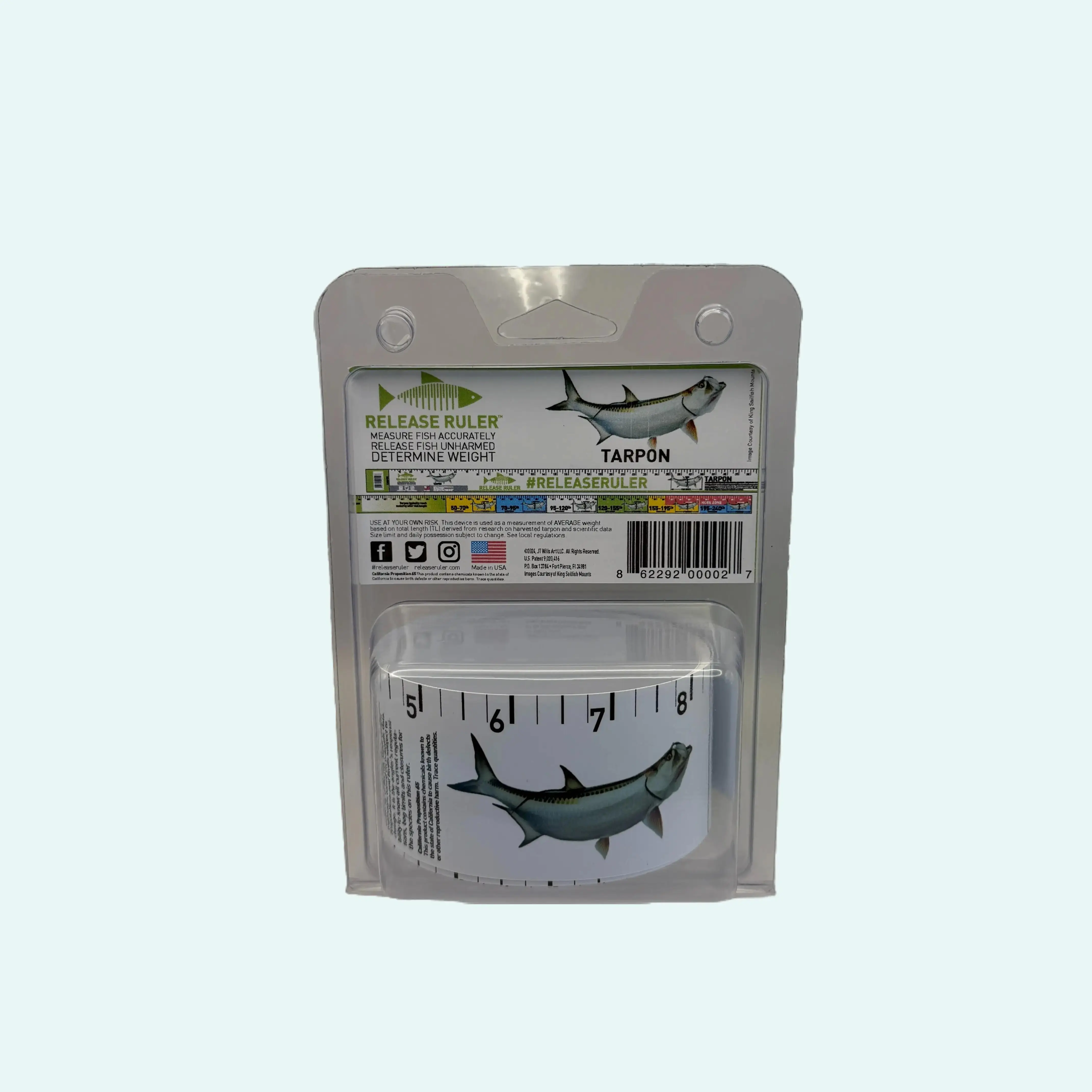 Tarpon Ruler 2x90 Inches PVC Vinyl Accurate Weight Estimation Fish Scale Vivid Colors Made in USA Easy to Use Travel Companion