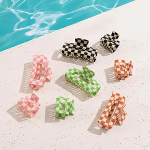 3PCS 80s Vintage Checkered Hair Clips for Women Retro Banana Clip for Hair Claw Clips for Thick Hair Straight Wavy Curly Hair Large Small Non-Slip Y2K Hair Claws Accessories