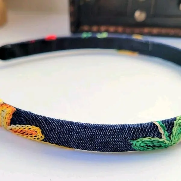 Denim Embroidery Headband Half Inch - Cotton, Ideal for Fashionable Style, Perfect for Rainy Days, Female Accessory