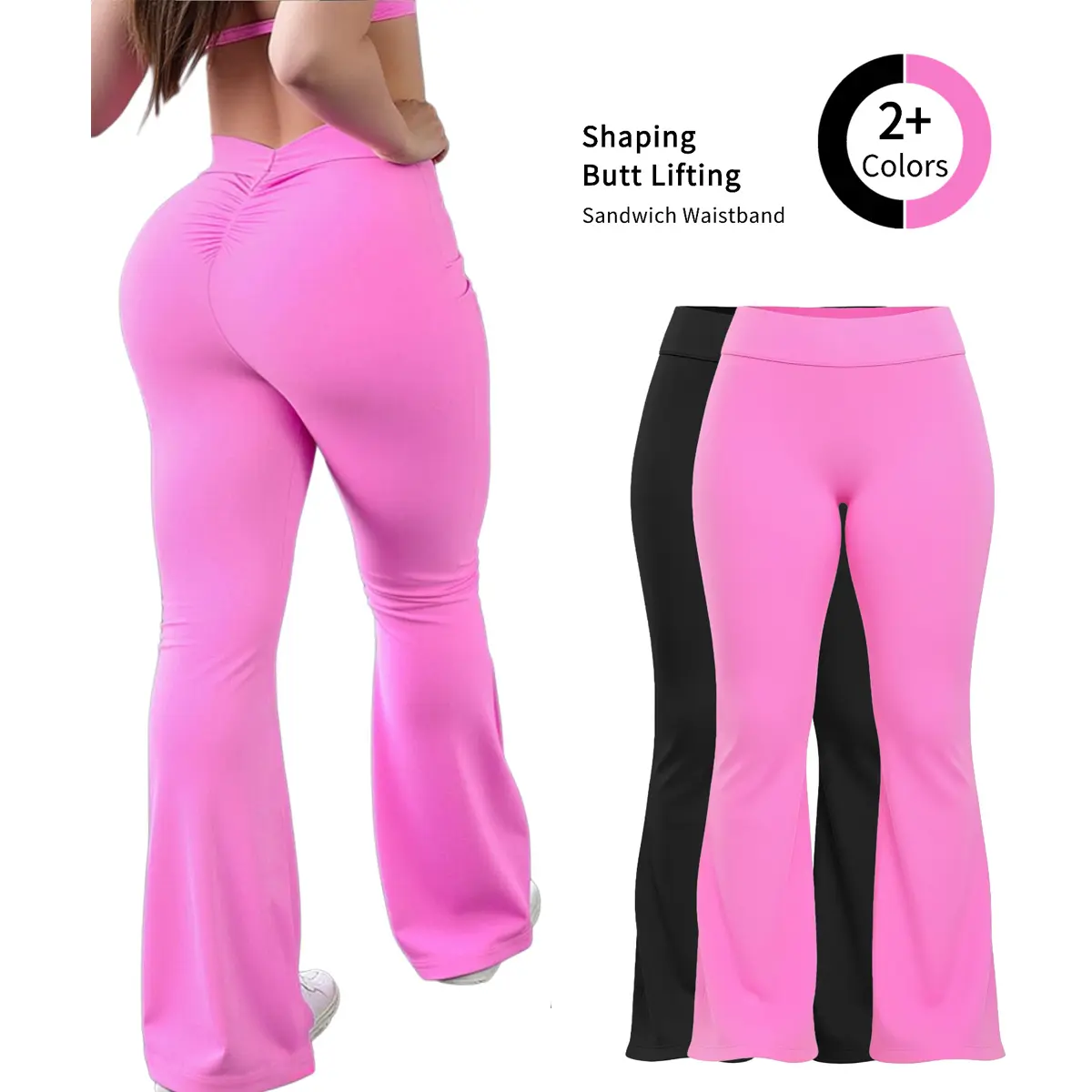 Female High-Waist Crossover Flared Active Wear Pants - Casual Plain Fitted Leggings, Breathable Soft Nylon, Tummy Control, Side Pockets, Machine Washable, 2+ Colors, All Season, Yoga Dance Use