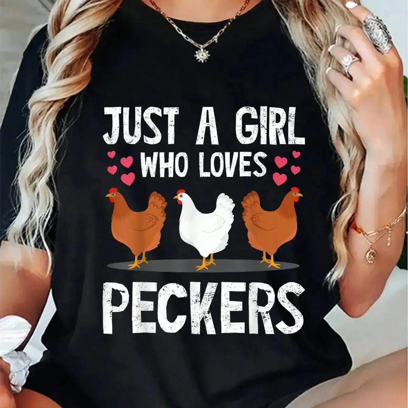 100% Cotton Funny Chicken Owner Art For Women Girls Chicken Lover Farmer T-Shirt Fit Crewneck jh01