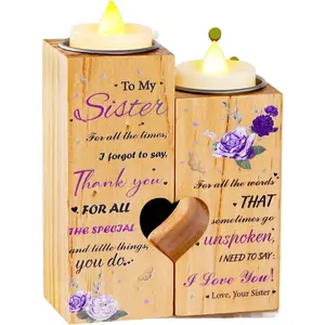 EastJia Handmade Wooden Candle Holder - Decorative Tea Light Holder, Personalized Home Decor, Wedding or Birthday Gift for Sister (No Candle Included)