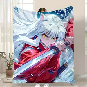 Anime Inuyasha Throw Beat the AC Chill Lightweight Coral Fleece Throw Blanket Breathable Anti-Static Machine Washable Perfect for Sofa Bed Office Nap Travel Living Room Bedroom Dorm Hotel Decor All Gift