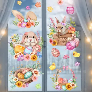 (30*60cm) Easter egg cartoon animal rabbit wall sticker, Easter static glass window sticker, home decoration window sticker, holiday decoration floral pattern sticker, Wall Decal Decorative Stickers DJ8019-NH