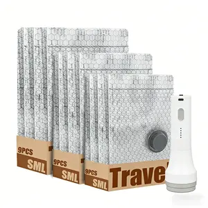 9-Piece Wireless Travel Vacuum Compression Bag Set, 9/15 Pieces Luggage Storage Bags, USB Rechargeable Handheld Pump, Durable Sealed Bags, Vacuum Packing Seal