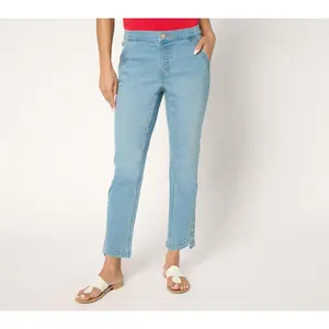 Denim & Co. Petite Indigo Easy Stretch Straight Leg Ankle Jean
