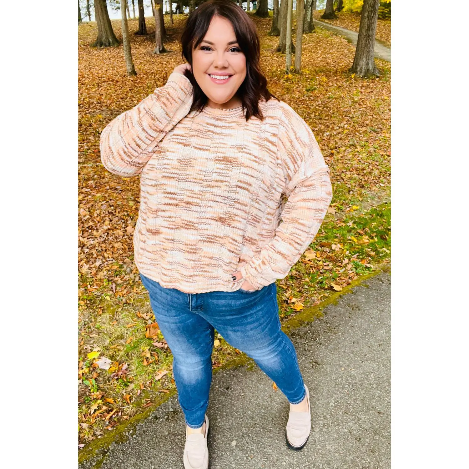 Forget Me Not Cream & Sepia Multicolor Chenille Velvet Sweater