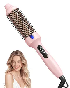 Curling Iron Brush Ceramic, Digital Display 6 Temps Thermal Brush, Dual Voltage