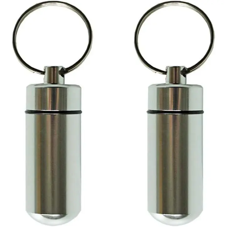 Essential Keychain Container of Airtight Waterproof Capsule Seal Bottle and Dry Box For Outdoor Activity EDC Survive at Military Grade to Store Pills,Matches (Silver, 1.9x0.6inch, 2pc)