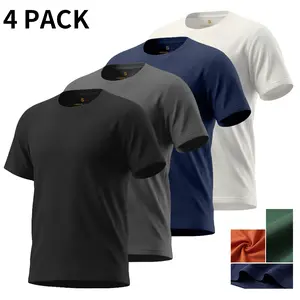 4/2 Pack Men's Basic T Shirt Solid Color Regular Fit Tee Lightweight Breathable Short Sleeve Shirt for Men, Casual Everyday Essential T Shirt for Summer, Soft Comfortable Top, Black White Navy