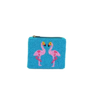 Beaded Blue Flamingo Coin Purse
