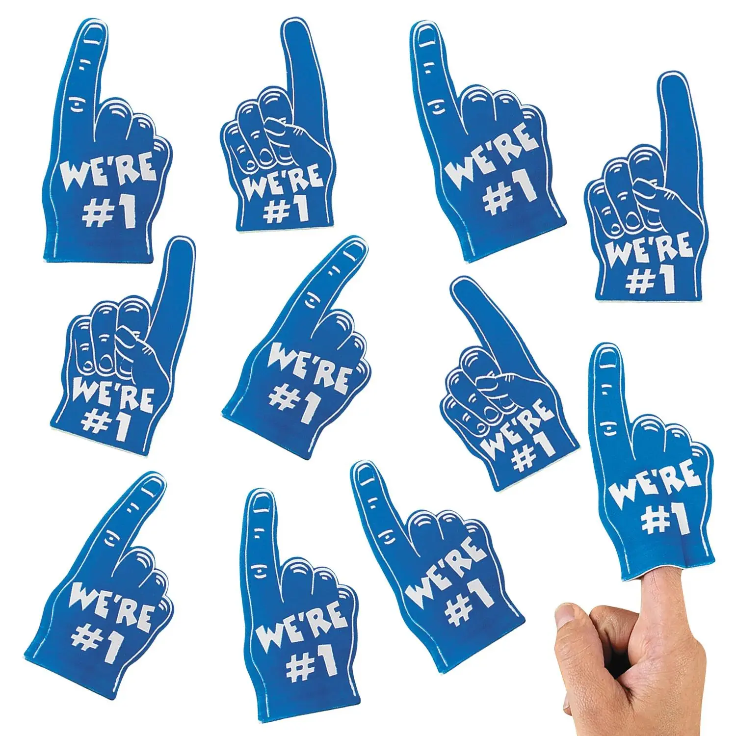 Bulk 300 Pc. Mini Team Spirit #1 Blue Foam Fingers, Camaraderie, Party Props