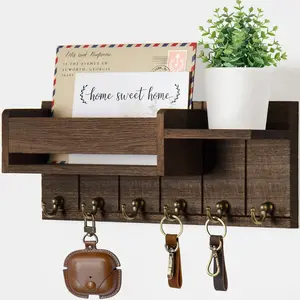 Wooden Wall Mounted Storage Rack, Multi-Layer Key Holder, Rustic Country Style Decor, Living Room Organizer, Key Hooks, Multiple Layers, Wall Shelf Unit