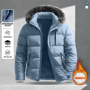 Men's casual wool-trimmed down jacket, windproof and warm on the surface, with multiple pockets, suitable for outdoor activities and commuting, perfect for winter wear, an ideal gift for fathers and husbands.