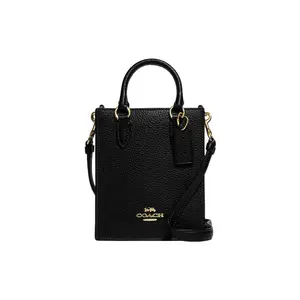 COACH Mini Tote Bag with Gold Logo Hardware and Pebbled Leather for Women