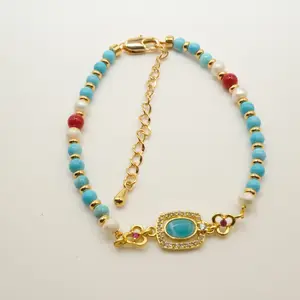 Artisan Beaded Turquoise Bracelet | Hypoallergenic Gold Plated Boho Jewelry | Adjustable Healing Gift for Yoga, Holiday gifts & Spiritual Occasions