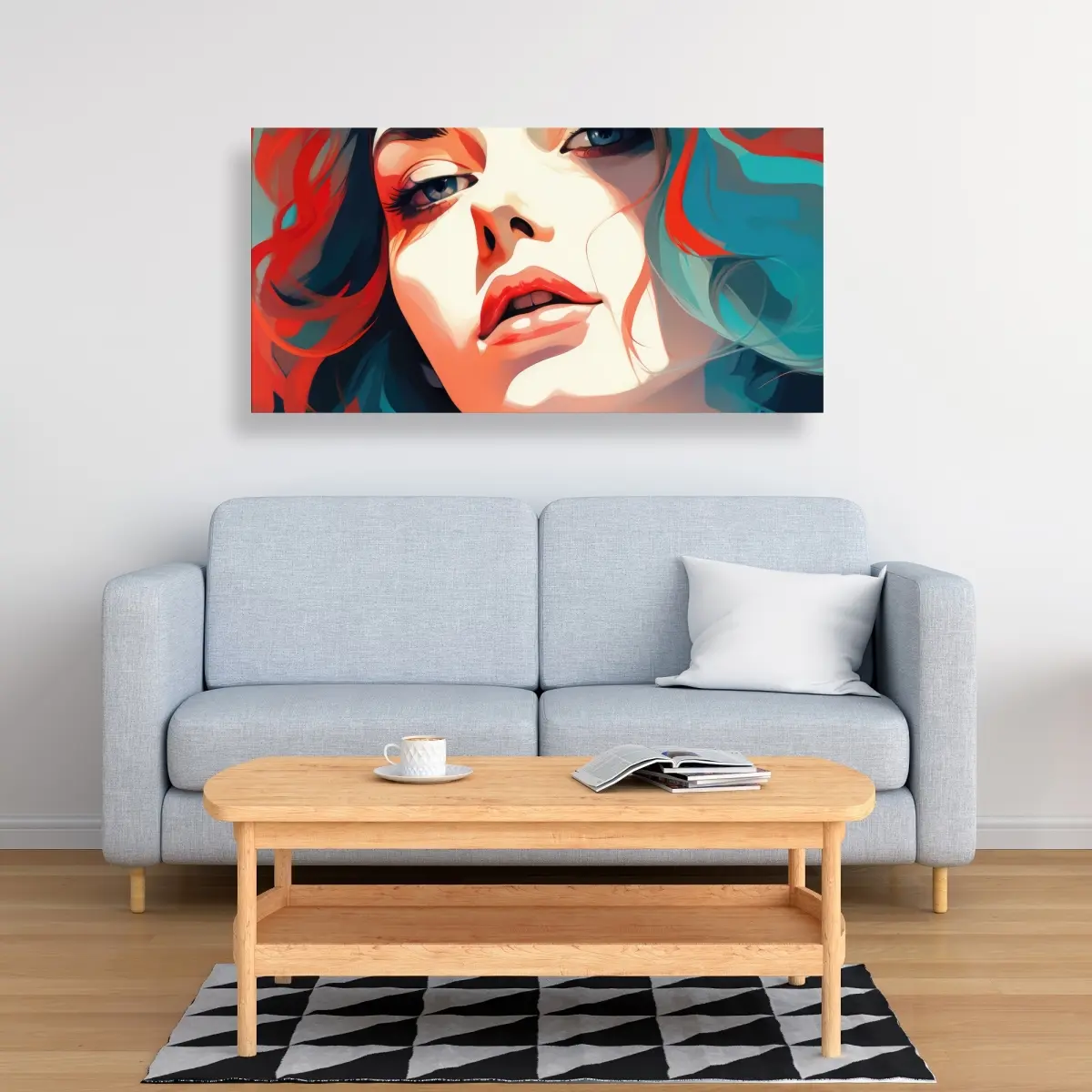 Beige Dangerous Lips Contemporary Artwork Print - 24x48 in Wall Poster, Wall Decor, Room Decorations, Apartment Accessory & Home Decor Gift