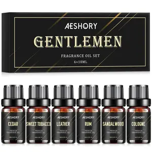 Gentlemen's Essential Oils Set - 6x10ML Mens Fragrance Oil for Candle Making, Diffuser - Sandalwood, Cedar, Leather, Bay Rum, Cologne Aromatherapy Oils for Men