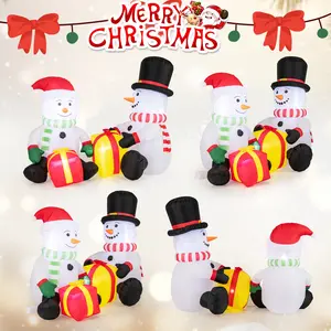 COSTWAY - 5 Feet 2 Cute Blow-up Snowman Christmas Inflatables with Gift Boxes