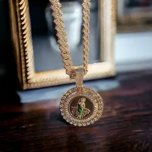 CEJEWELRY Roulette Chain 14k Gold Plated Necklace with Spinning Coin and Prong Set CZ Stones