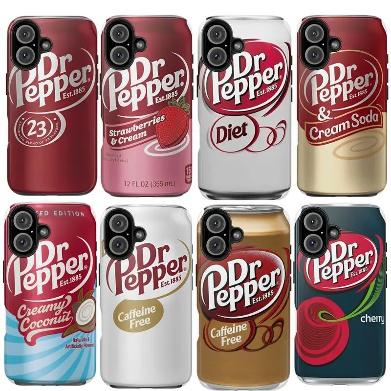 Y2K Dr Pepper Can Heavy-Duty Shockproof Smartphone Casing, Tough Cellphone Accessory for iPhone 11, 12, 13, 14, 15, 16, 17 Pro, Pro Max, Plus Handheld Device Cases