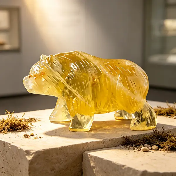 Natural Citrine Polar Bear Sculpture Vibe, Hand Carved Citrine Polar Bear Healing Crystal Decor
