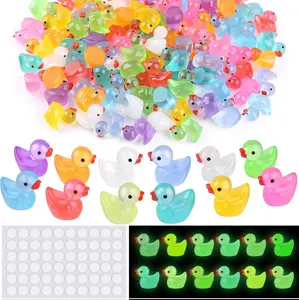 60 Pack Luminous Mini Resin Ducks, Tiny Ducks to Hide Glow in The Dark, Small Resin Animals Little Miniature Figurines for Dollhouse Aquarium Garden Landscape Decor & Party Favors