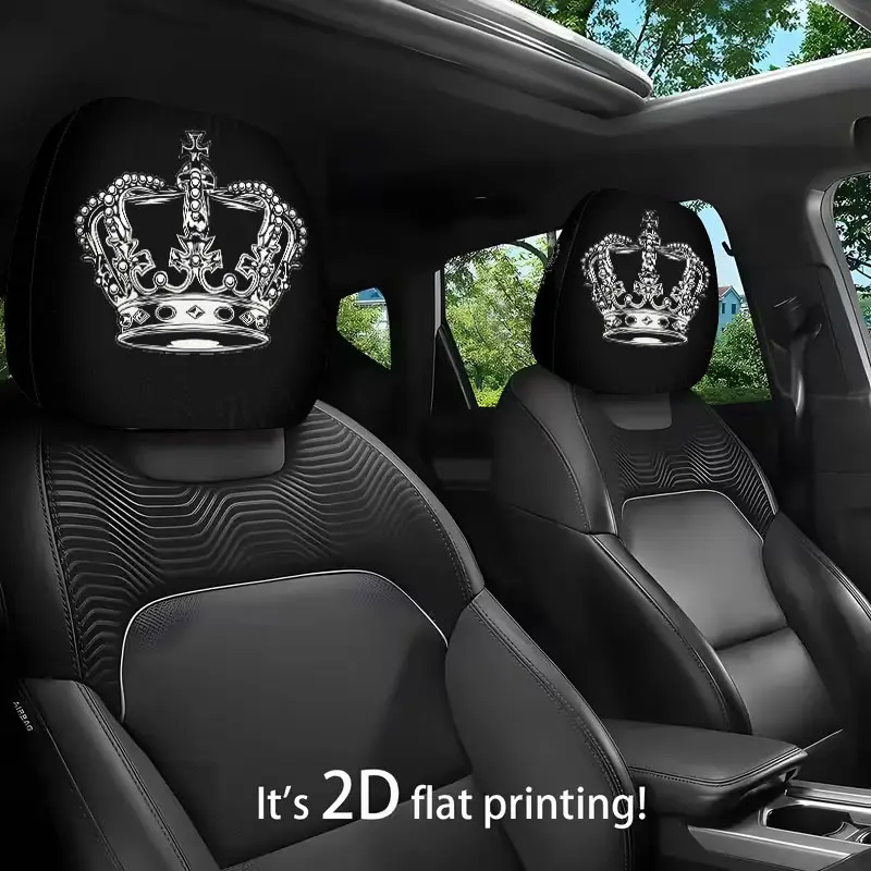 2pcs Crown Design Car Headrest Covers | Rhinestone Iron Applique | Seat Accessories for All Cars | Ideal Gift for Long Drives | Fun Car Decoration