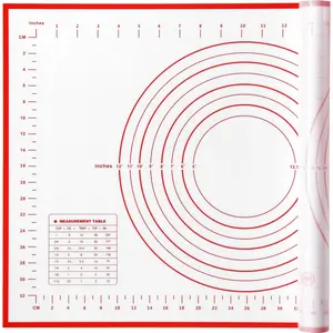 silicone pastry non stick baking mat with measurement fondant mat with three sizes for silicone baking mat, counter mat, dough rolling mat,fondant/pie crust mat.(L,24"L x 16"W,Red)