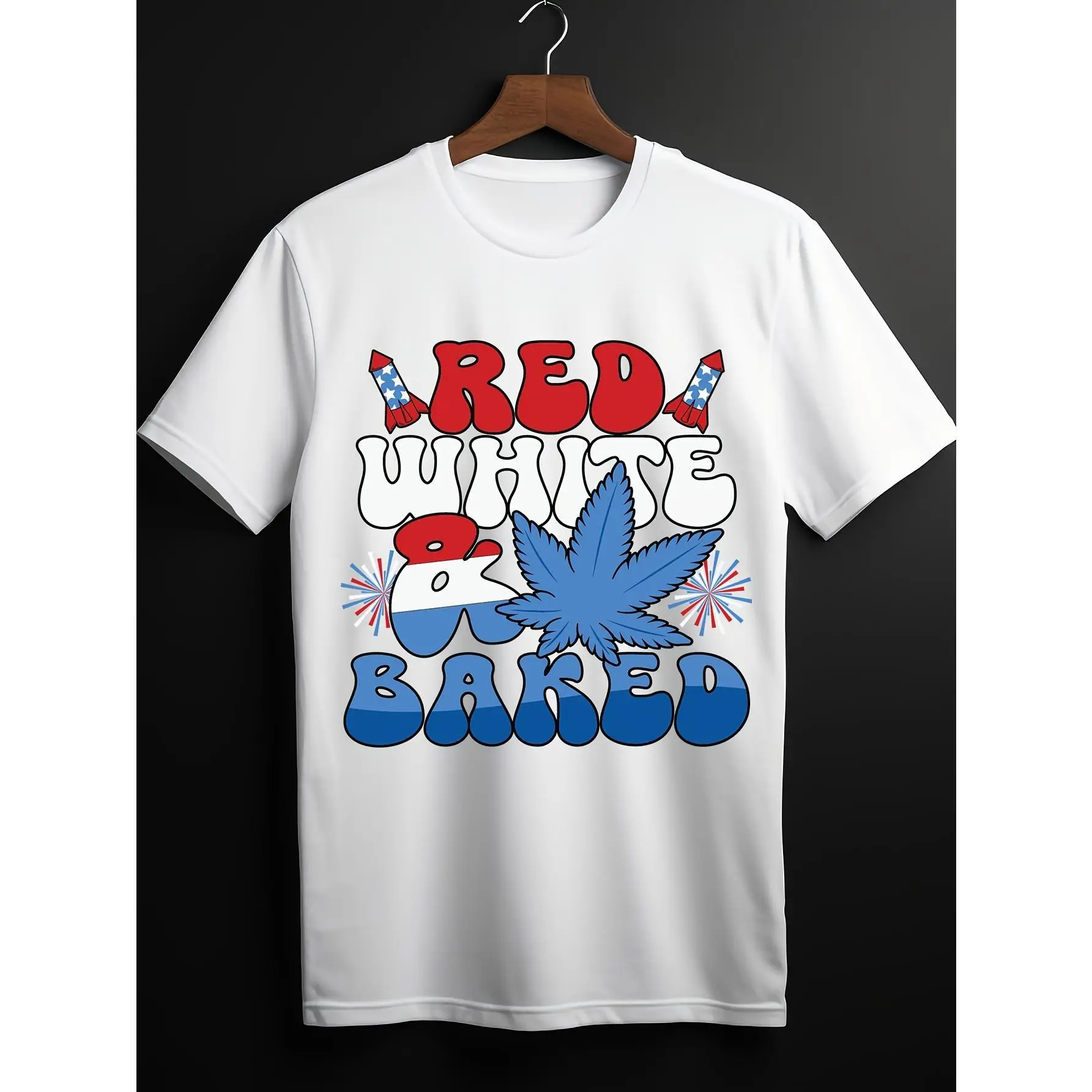 4th-Of-July-Red-White Men'S Spring & Summer Short Sleeve Shirt, Soft Crew Neck, All Season Comfort, Holiday Gift Idea