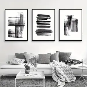 3pcs/set Frameless Abstract Brush Strokes Black And White Ink Canvas Printing Paintings Posters Wall Art Pictures For Living Room Home Decoration, No Frame
