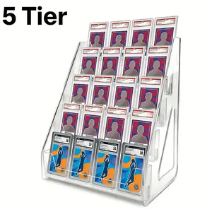 Trading Card Display Stand, Vertical Holder for Baseball Basketball Sports Graded Card Display Stand Tabletop for PSA BGS SGC Slabs, Snap-On Assembly (5 Tier, 1 Pack)