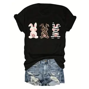 Stylish Short Sleeve Easter Patterned Round Neck Women's TShirt