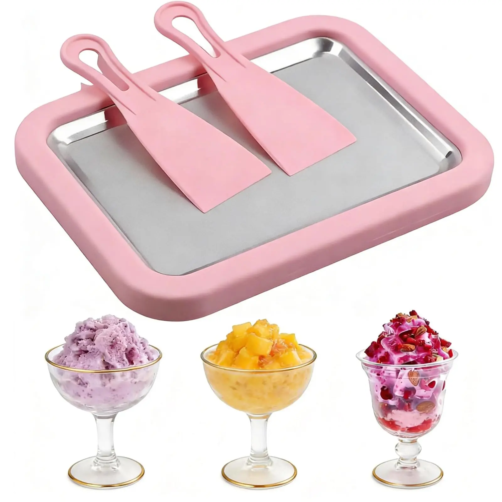Yocrostar Rolled Ice Cream Maker, Instant Cold Plate for DIY Frozen Yogurt, Sorbet, and Gelato, Portable Fried Ice Cream Machine with 2 Spatulas, Fun Homemade Frozen Treat Maker for Kids and Family
