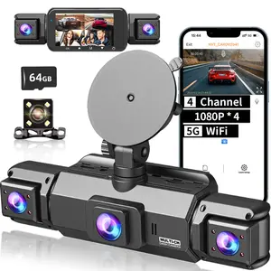 4-Channel Car Dash Cam, 1080P Car DVR with 64GB Memory Card, Night Vision Vehicle Surveillance, 24/7 Parking Mode, HD Screen, Front/Rear/Left/Right Dashcam