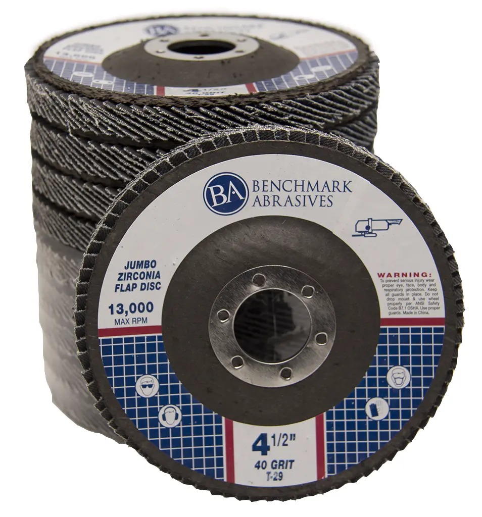 T29 Angle Zirconia Abrasive Discs, 4-1/2”x7/8” Jumbo High-Density European Cloth Flap Discs, Ergonomic Use on Ferrous Materials, Self-Sharpening, Fast Cutting, Long Life, 13,300 Max RPM, 10 Pieces