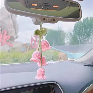Cute Handmade Knitted Flower Car Accessory, Perfect for Bag Decoration, Home Decor or Rearview Mirror Charm, Ideal Gift for Women