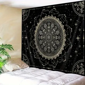 1pc Vibrant Mandala Patterned Polyester Tapestry - Stunning Wall Hanging for Living Room, Bedroom, Office - Indoor Use, Transverse Orientation, Knit Fabric, Free Installation Package Included