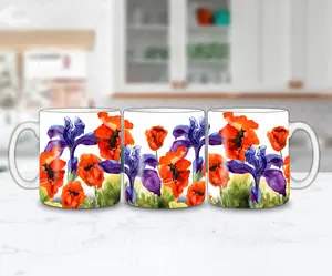 Customizable red flowers coffee mug