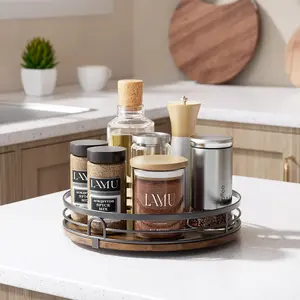 9 Inch Lazy Susan Turntable Organizer, Round Wood Lazy Susan for Cabinet, Countertop, Pantry, Spice, Bathroom Vanity & Coffee Bar Decor