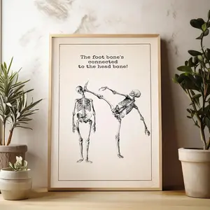 Vintage Anatomy Wall Art Medical Student Gift Taekwondo Gift Mma Fan Art Humorous Anatomy Print Funny Skeleton Art Poster- Complimentary Delivery.